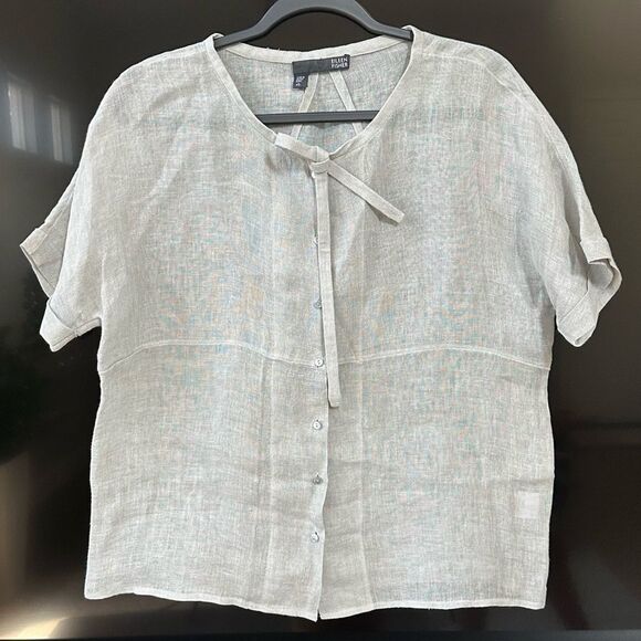 Eileen Fisher Tops - Eileen Fisher Irish Linen Abolone  Tie Sheer Light Blue, Size XS